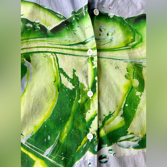 Print All Over Me Digital Print Button-up Short Sleeve Unisex Shirt Green Blue - Picture 2 of 10